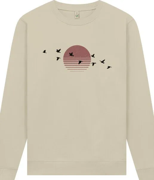 Spreecult Spreecult Sonne und Vögel - Unisex Sweatshirt - Bio und Fair - Natur Nacht Berge Wasser, Natural, – Produktbild 1 von 4