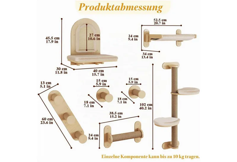 LuxusKollektion Katzen-Kletterwand Katzenregal 7-teilig Wandmontage, Braun, – Produktbild 3 von 5