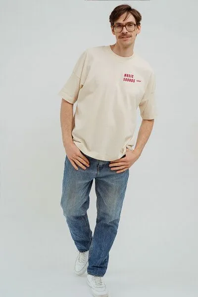 Kultgut Kultgut Artdesign - Hochwertiges Oversizeshirt 100% Biobaumwolle / Music Sounds, Natur, – Produktbild 4 von 4