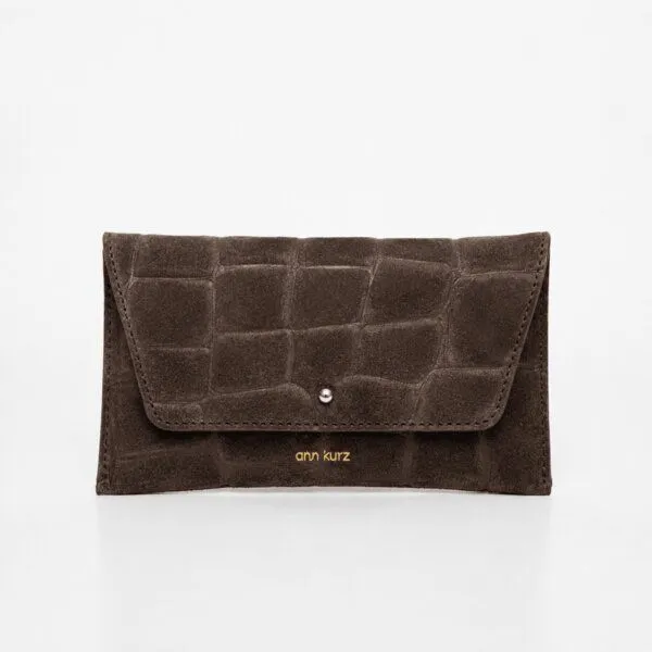 ann kurz ann kurz Mini Envelope – Portemonnaie aus Leder, Croco suede mocha, – Produktbild 1 von 2