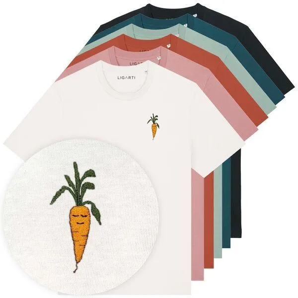 LIGARTI Besticktes T-Shirt – Karotte – LIGARTI Tiermanufaktur, Altrosa, – Produktbild 2 von 3