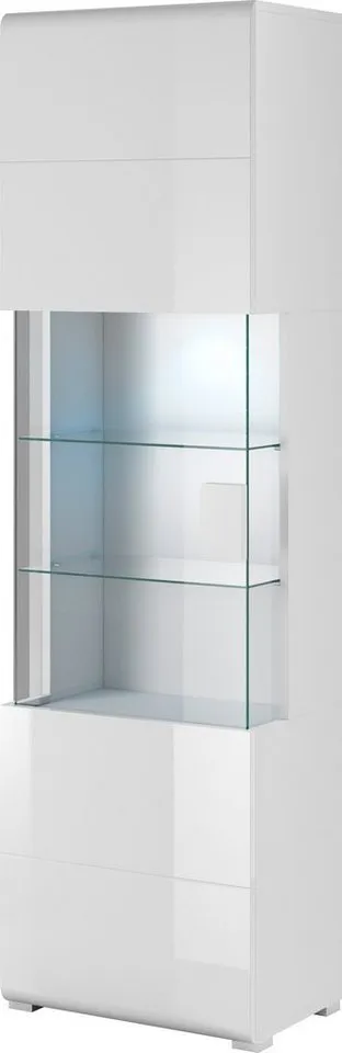 OTTO home Vitrine Toledo,Höhe 204 cm trendige Glasvitrine mit dekorative Fräsungen Standvitrine ohne Beleuchtung, viel Stauraum, hochglanz Front MDF, Weiß, – Produktbild 3 von 5
