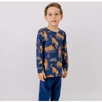 Walkiddy Schlafanzug Dunkelblau Tiger & Leopard Allover Bio-Baumwolle GOTS 2-teilig – Walkiddy – Produktbild 1 von 1