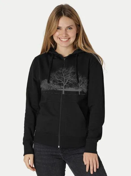 Peaces.bio - handbedruckte Biomode Peaces.bio - handbedruckte Biomode Zip-Hoodie Landscape Damen, Schwarz, – Produktbild 2 von 2