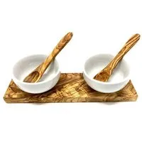 Olivenholz erleben Olivenholz erleben Dipschalenset KLASSIK Porzellan rund inkl. 2 Löffel aus Olivenholz – Produktbild 1 von 1