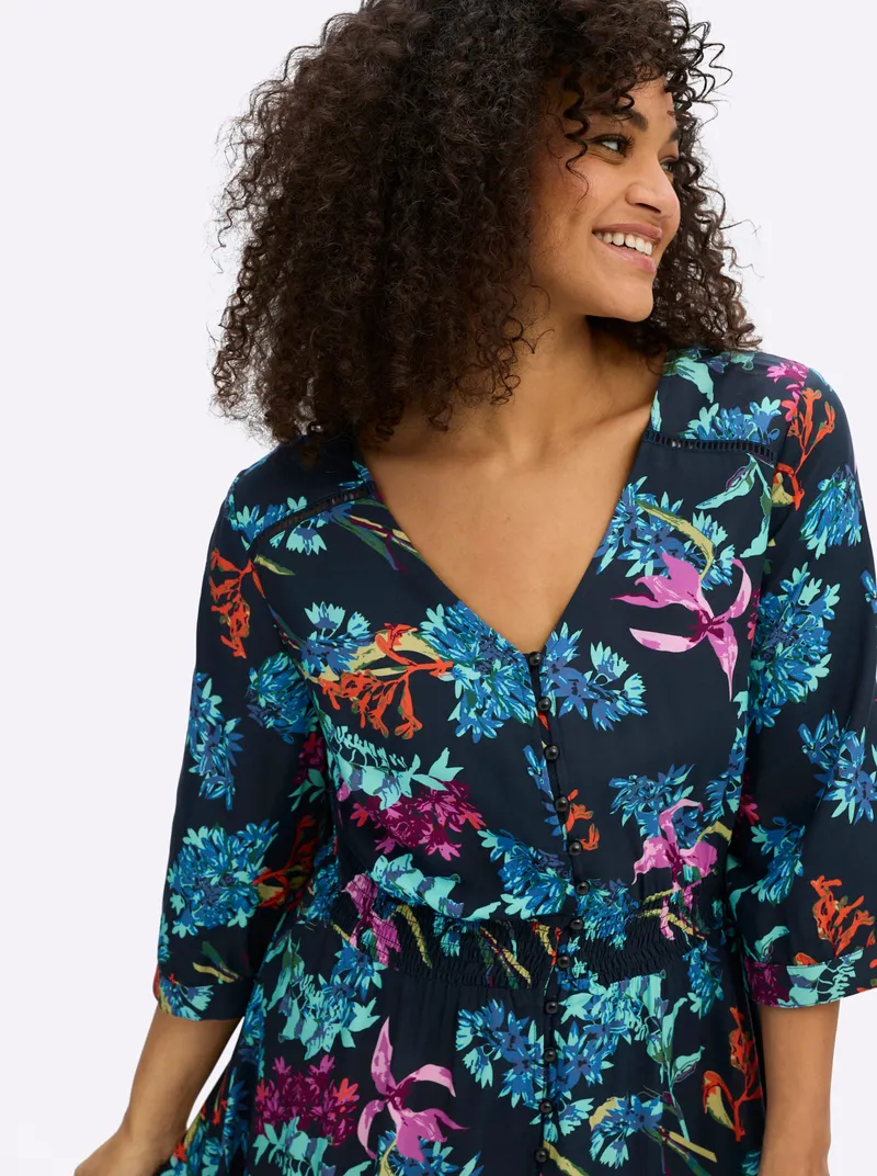 sheego by Joe Browns A-Linien-Kleid, Tiefblau-türkis-gemustert, – Produktbild 2 von 2