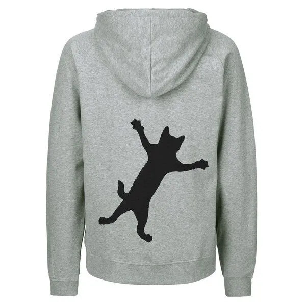 HANDGEDRUCKT HANDGEDRUCKT "Klammerkatze" Männer Zip Hoody aus reiner Biobaumwolle (kbA), Grey, – Produktbild 1 von 4
