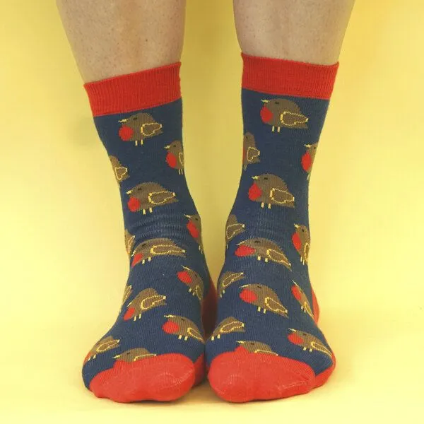 Fräulein Prusselise Fräulein Prusselise Rotkehlchen Socke Robyn, blau, rot, bunt gemustert – Produktbild 1 von 2