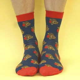 Fräulein Prusselise Fräulein Prusselise Rotkehlchen Socke Robyn, blau, rot, bunt gemustert – Produktbild 1 von 1