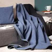 nahtur design nahtur-design Lodendecke | Warme Wolldecke | Kuscheldecke aus 100% Schurwolle, Blau/schwarz (blau), – Produktbild 1 von 1