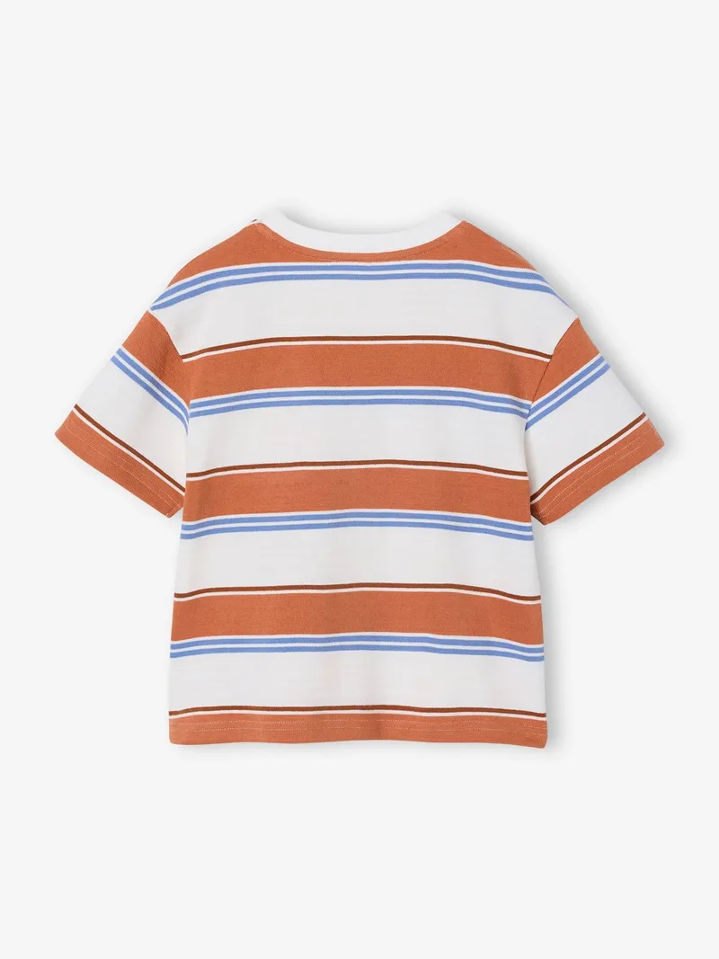 Vertbaudet Jungen T-Shirt mit Streifen und Brusttasche, Orange bedruckt, – Produktbild 3 von 4