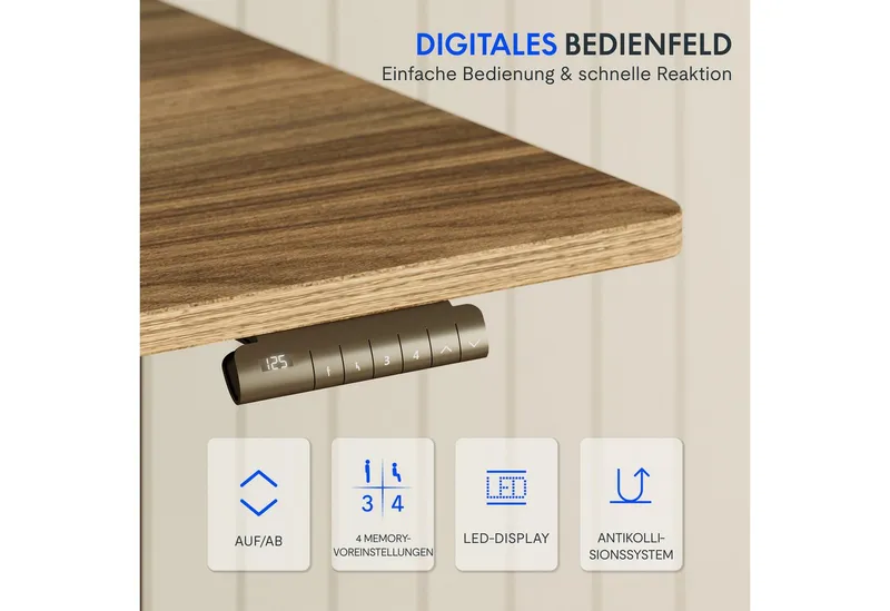 Flexispot Flexispot Schreibtisch Elektrisch Höhenverstellbarer Schreibtisch EC5 LITE mit Dualmotor (25MM einteiliger Tischplatte & 3-fach Teleskop, 4 Speicherhöhen & Antikollisionssystem), 120x80/140x80/160x80/180x80, Weiβ | walnussbraun, – Produktbild 5 von 5