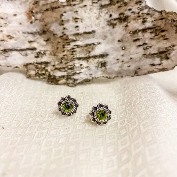 pakilia pakilia Silber Ohrstecker Blume fein Fair-Trade und handmade, Grün, – Produktbild 4 von 4