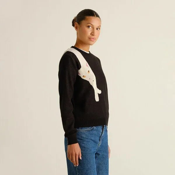 Dedicated DEDICATED Damen Strickpullover Arendal Long Cat Black, Schwarz, – Produktbild 3 von 4