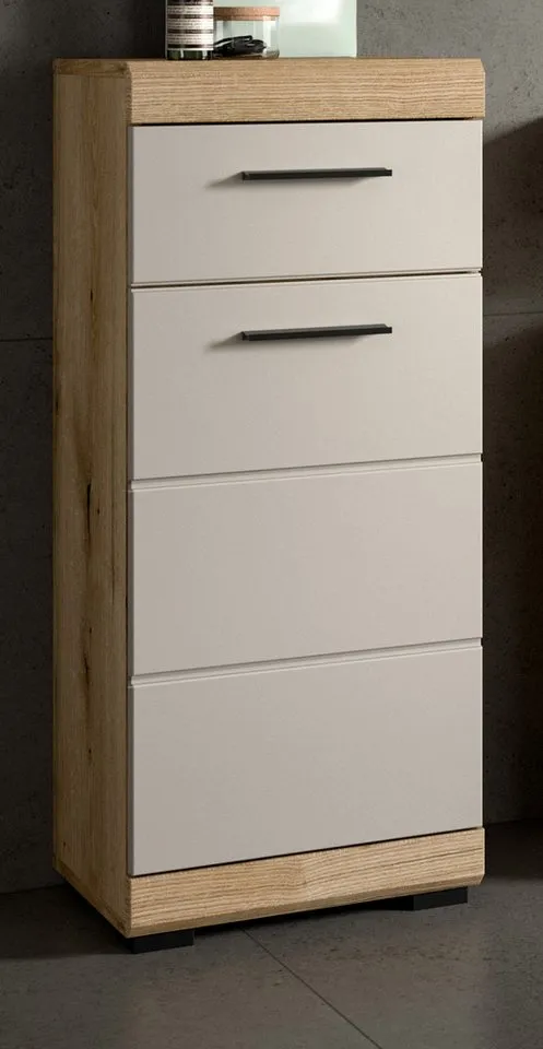 Inn.Furn Badkommode Shawn (Badschrank in Eiche und Sand / Kaschmir, 37 x 88 cm), mit Vollauzug, Beige, – Produktbild 4 von 5