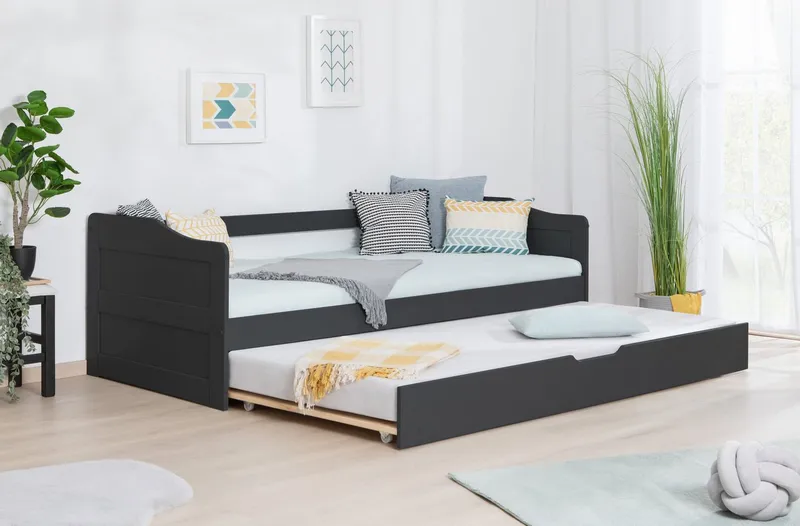 TICAA TICAA Funktionsbett Melinda, Daybett, Jugendbett, 2 Schlafplätze, Schublade auf Rollen, FSC®-zertifizierte Kiefer, 2 Rollroste, Massivholz, Grau, – Produktbild 4 von 5