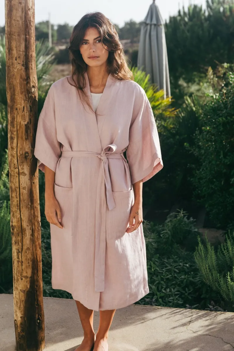 AmourLinen AmourLinen Damen vegan Bademantel Midnight Dusty Rose, Hell-pink, – Produktbild 2 von 2