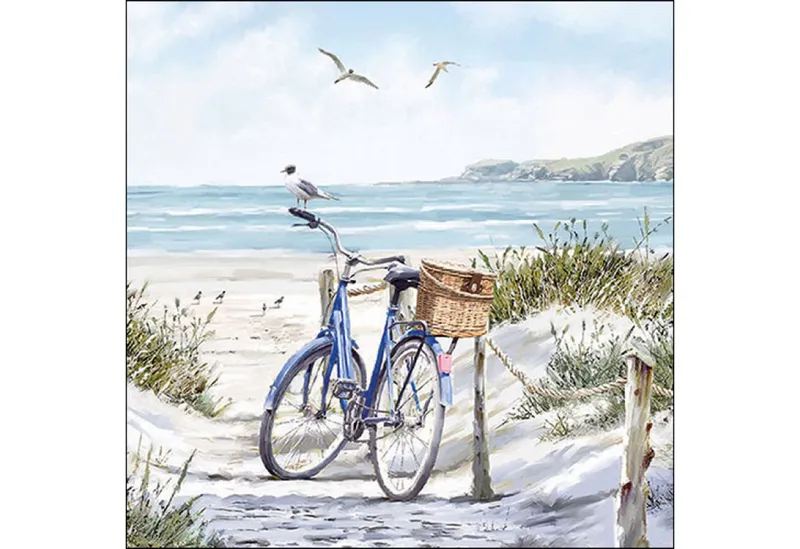 Ambiente Luxury Paper Products Papierserviette, Servietten Papier 33x33cm 3-lag mit Fahrrad am Strand Motiv 20 Stück, Beige|blau, – Produktbild 1 von 1