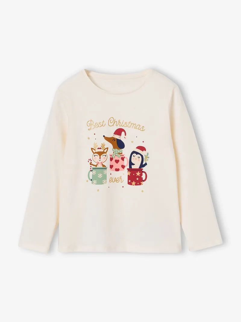 Vertbaudet Vertbaudet Kinder Weihnachts-Schlafanzug mit Socken, Wollweiß, – Produktbild 4 von 4