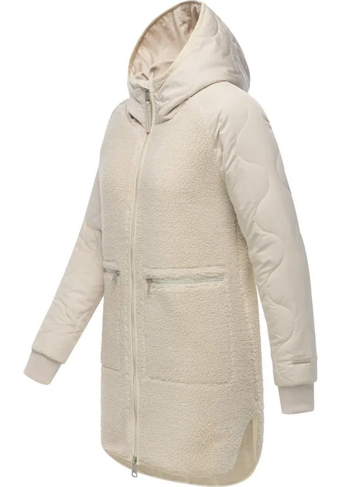 ragwear ragwear Fellimitatmantel Longeddy Kuscheliger Plüschmantel mit Kapuze, Beige|braun, – Produktbild 3 von 5