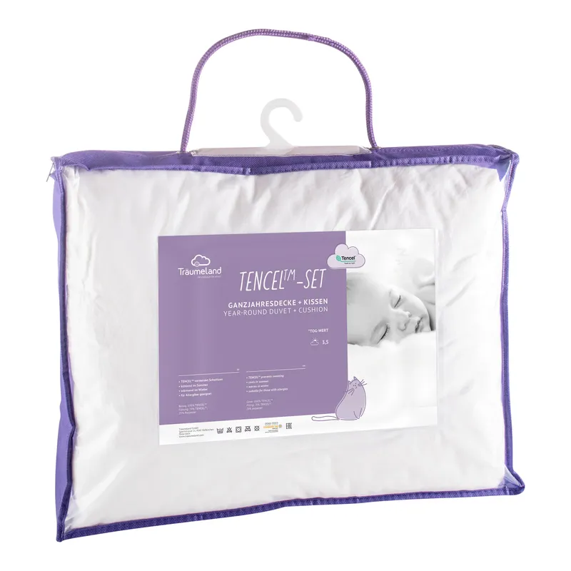 Träumeland Träumeland 2-tlg. Steppbett-Set Tencel™ 40x60 / 100x135 cm 3.5 TOG, Weiss, – Produktbild 1 von 1