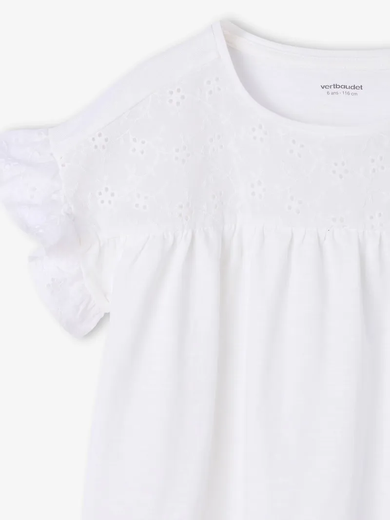 Vertbaudet Blusenshirt mit Volantärmel und Lochstickerei, Wollweiß, – Produktbild 4 von 4