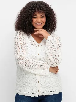 sheego by Joe Browns sheego by Joe Browns Strickjacke Strickjacke Langarm aus transparenter Häkelspitze – Produktbild 1 von 1