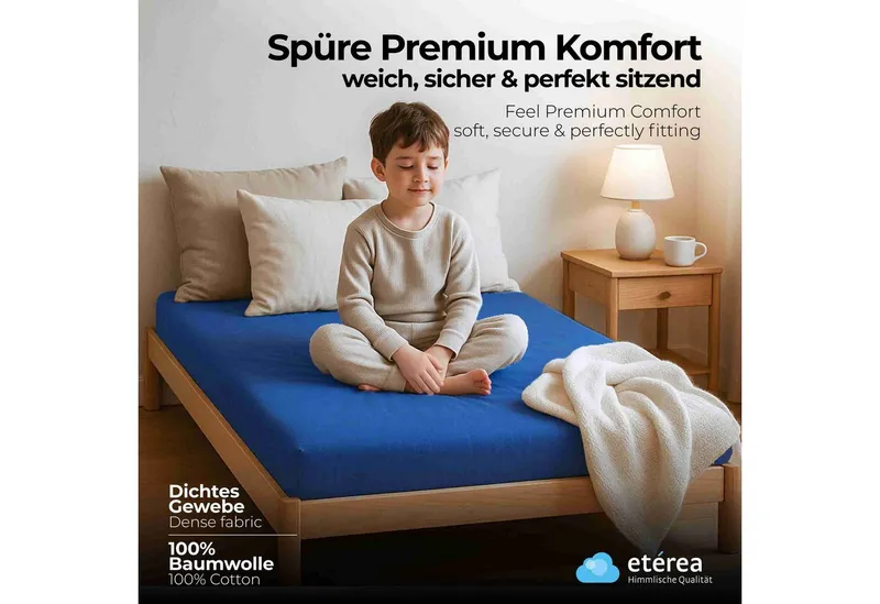 etérea Himmlische Qualität Spannbettlaken etérea Comfort Jersey Spannbettlaken, Jersey, Gummizug: rundum, (1 Stück), Blau, – Produktbild 2 von 5