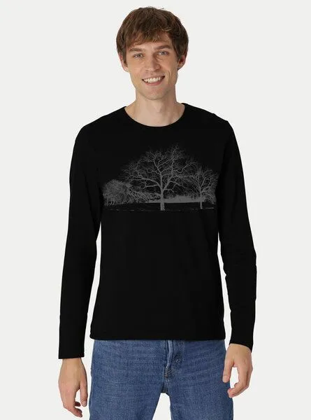 Peaces.bio - handbedruckte Biomode Peaces.bio - handbedruckte Biomode Herren Langarmshirt Landscape, Schwarz, – Produktbild 2 von 2
