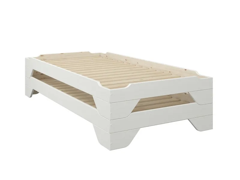 OTTO home Massivholzbett Melwine – Stapelbett aus massiver Kiefer, platzsparend & flexibel (2-tlg., in 2 Ausführungen- als Einzelbett oder Set aus 2 Betten), Mit Lattenrost, ideal als Gästebett, FSC® zertifiziert, Made in Europe, Weiß, – Produktbild 2 von 6