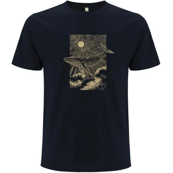 Spreecult Spreecult LineArt - Sonne Wal - Bio und Fair - Männer Unisex T-Shirt - whale in the sky, Navy, – Produktbild 1 von 2