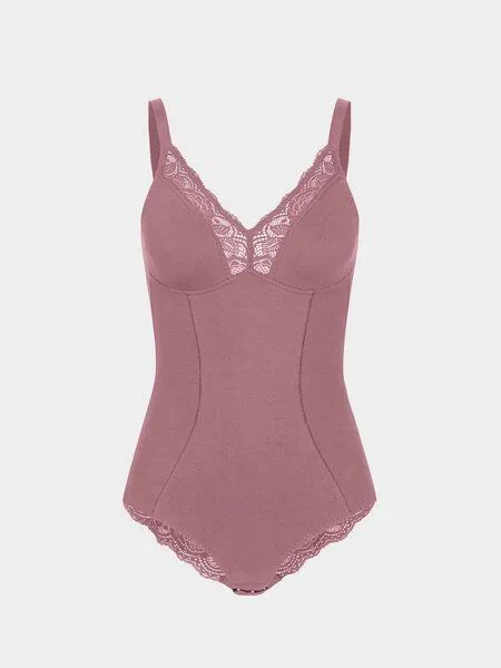 erlich textil erlich textil Eleonora Body mit Spitze aus Bio-Baumwolle, made in Europe, Mauve, – Produktbild 5 von 6