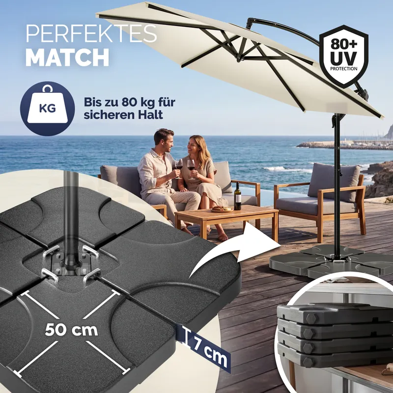 Casaria® Ampelschirm Creme 350cm Komplettset inkl 4 Gewichte & Schutzhülle – Produktbild 2 von 2