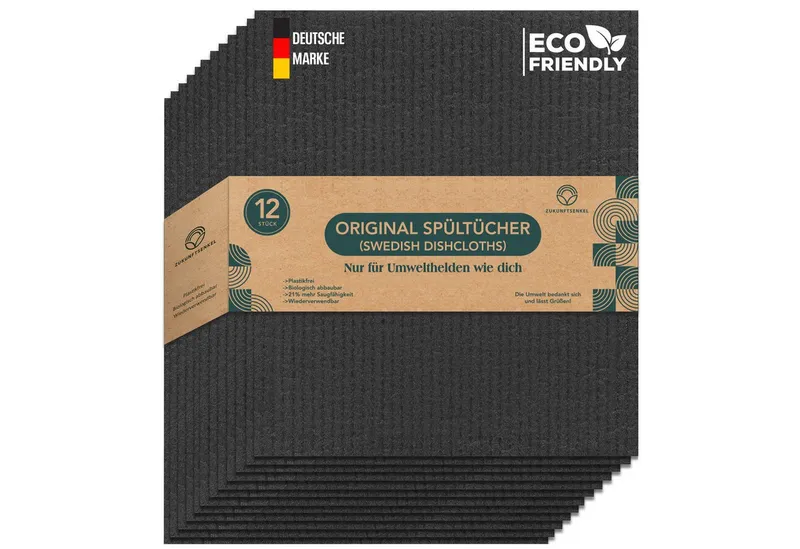 ZUKUNFTSENKEL Schwammtuch Nachhaltige Schwammtücher Spültücher, Waschbar, Wiederverwendbar, Schwarz, – Produktbild 1 von 4