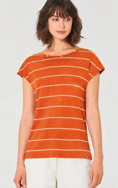 HempAge HempAge Damen Streifenshirt Hanf/Biobaumwolle, Nectarine (orange), – Produktbild 3 von 4