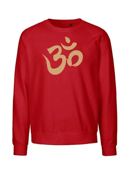 Peaces.bio - handbedruckte Biomode Peaces.bio - handbedruckte Biomode Bio Herren Sweatshirt Om, Rot, – Produktbild 1 von 2