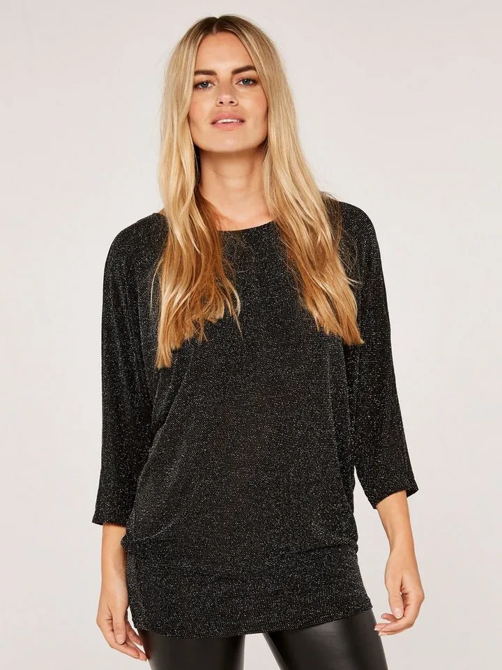 Apricot Apricot Fledermausshirt Langarmtop (1-tlg) mit Glitzer, Schwarz, – Produktbild 2 von 4