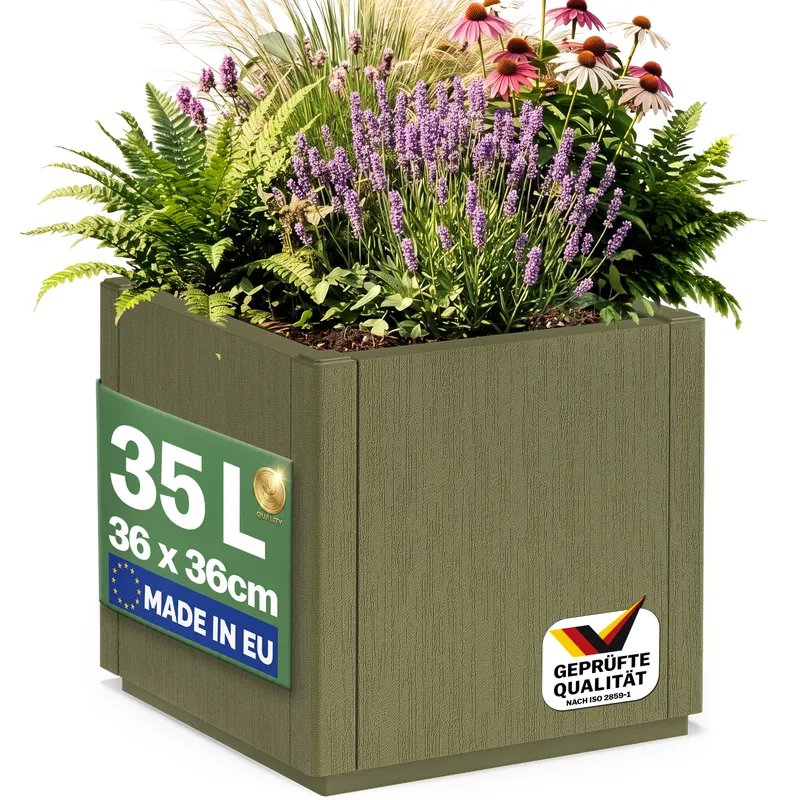 Casaria® Blumentopf Ethica Olivgrün Kunststoff 36x36x35cm – Produktbild 1 von 2