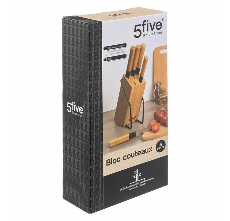 5five Simply Smart Messerblock Bamboo 6-tlg. (6tlg), bestückt, Braun, – Produktbild 3 von 3