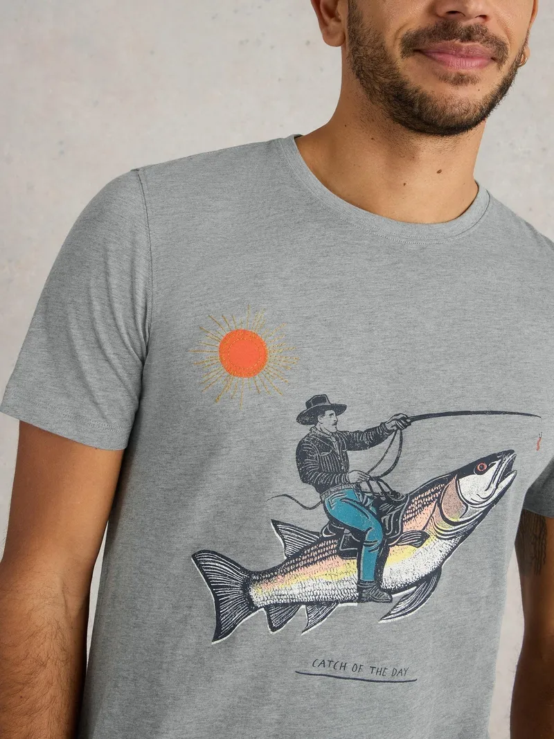 White Stuff T-Shirt Abersoch mit Fisch-Motiv - XS, Denim print, – Produktbild 3 von 4