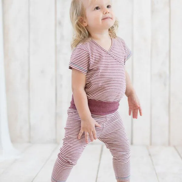OrganicEra Baby-Leggings gestreift 'OrganicEra' aus Bio-Baumwolle, Bordeaux melange (rot), – Produktbild 1 von 4