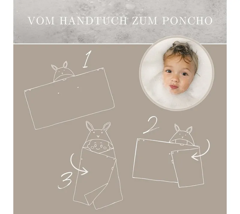 DIKOS Kapuzenhandtuch Badeponcho Baby Kinder Taupe/Altrosa, 70x140cm, 100% Bio-Baumwolle, 2-in-1 ab Geburt Handtuch mitwachsendes Badetuch/Poncho mit Knöpfen, Taupe, – Produktbild 3 von 5