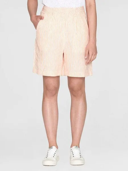 KnowledgeCotton Apparel KnowledgeCotton Apparel Weite High-Waist Shorts STRIPED POSEY aus Bio-Leinen, Orange (orange stripe), – Produktbild 1 von 4