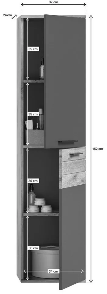 xonox.home Hochschrank Nox Oak Nachbildung Basalt Grau Melamin 37x152x24 cm, Braun, – Produktbild 5 von 5