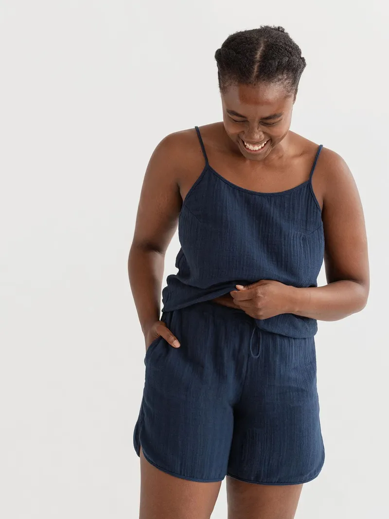 erlich textil erlich textil Fiona lange Mousseline Hose aus Bio-Baumwolle, made in Europe, Mitternachtblau, – Produktbild 1 von 8
