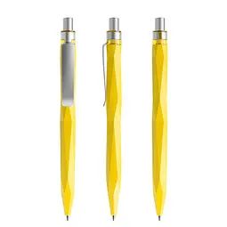 prodir prodir® Druckkugelschreiber QS20 PMS Push, blaue Mine, gelb/silber satiniert – Produktbild 1 von 1