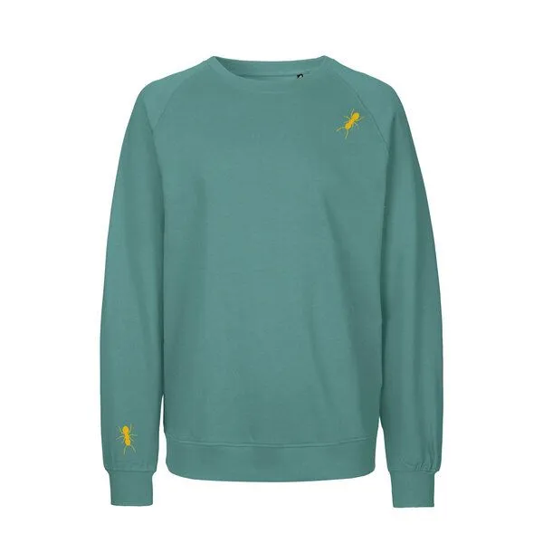 HANDGEDRUCKT HANDGEDRUCKT "Ameisen" Unisex Sweatshirt aus reiner Biobaumwolle (kbA), Teal, – Produktbild 1 von 2