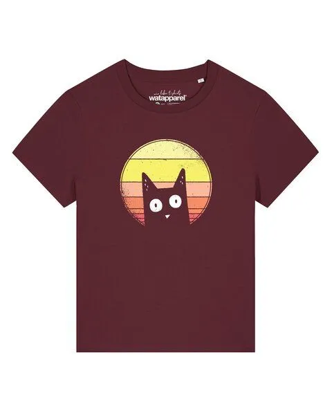 watapparel watapparel T-Shirt Frauen Sunset Cat, Burgundy, – Produktbild 1 von 2