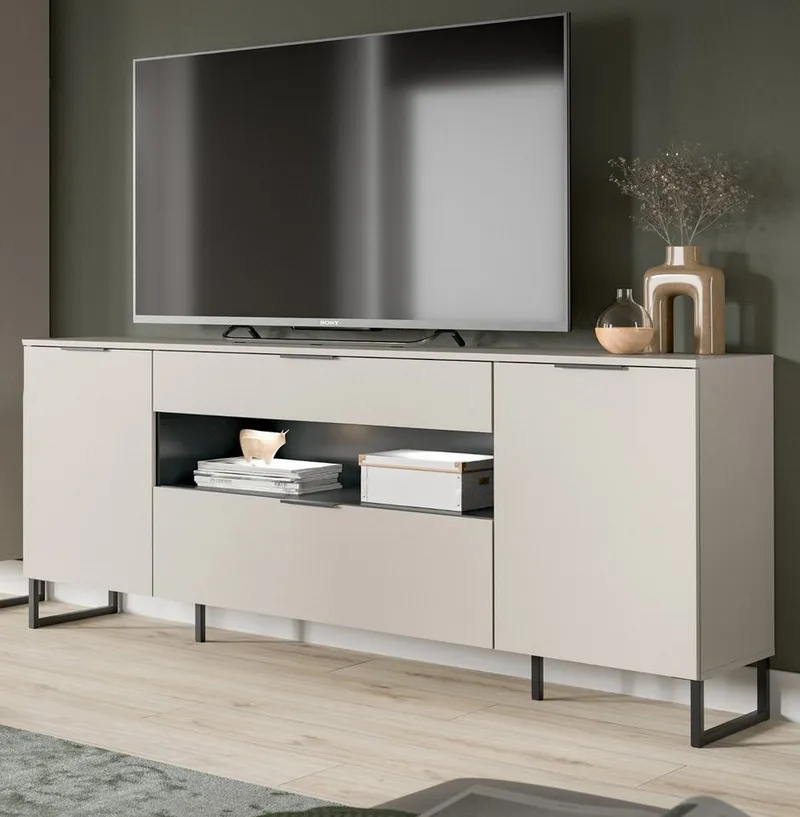 Inn.Furn Lowboard Morena (TV Unterschrank in Sand / Kaschmir, Breite 185 cm, bis 70 Zoll), mit Komforthöhe und Soft-Close-Funktion, Beige, – Produktbild 2 von 5
