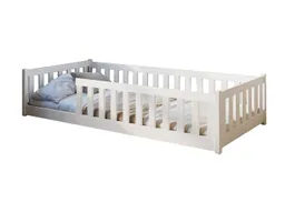 Kids Collective Kinderbett Bodenbett Bett mit Rausfallschutz & Lattenrost Montessori Bett Kinder (Jungen, Mädchen, Kinder, weitere Größen 80x180, 90x190, 90x200, 120x200, 140x200 cm), Jugendbett Gitterbett Einzelbett mit Matratze, Weiß 80x160 cm – Produktbild 1 von 1